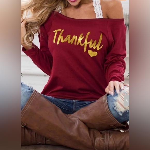 Forever Trendy Tops - Off the Shoulder “Thankful” Sweatshirt